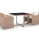 VidaXL 5-delige Tuinset met kussens poly rattan beige