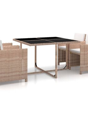 VidaXL 5-delige Tuinset met kussens poly rattan beige