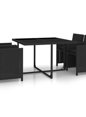 VidaXL 5-delige Tuinset met kussens poly rattan zwart