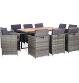 VidaXL 11-delige Tuinset met kussens poly rattan grijs