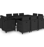 VidaXL 11-delige Tuinset met kussens poly rattan zwart