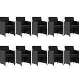 VidaXL 11-delige Tuinset met kussens poly rattan zwart