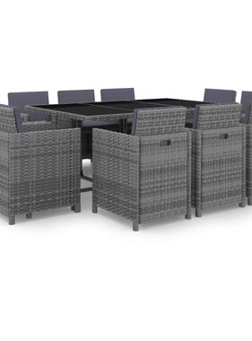 VidaXL 11-delige Tuinset met kussens poly rattan grijs