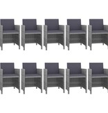 VidaXL 11-delige Tuinset met kussens poly rattan grijs
