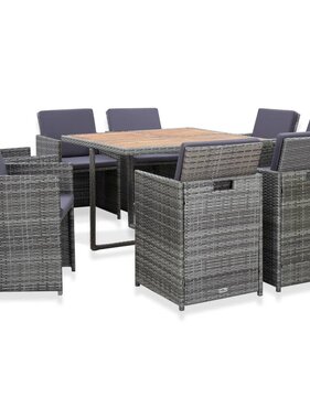 VidaXL 9-delige Tuinset met kussens poly rattan antraciet