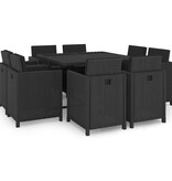 VidaXL 9-delige Tuinset met kussens poly rattan zwart