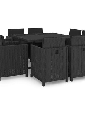 VidaXL 9-delige Tuinset met kussens poly rattan zwart