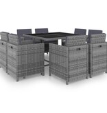 VidaXL 9-delige Tuinset met kussens poly rattan antraciet