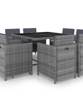 VidaXL 9-delige Tuinset met kussens poly rattan antraciet