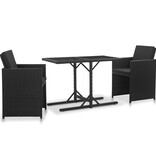 VidaXL 3-delige Tuinset met kussens poly rattan zwart