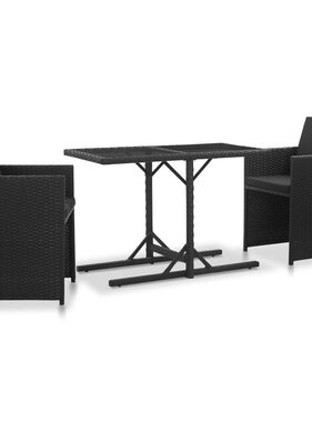 VidaXL 3-delige Tuinset met kussens poly rattan zwart