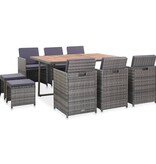 VidaXL 11-delige Tuinset poly rattan en acaciahout antraciet