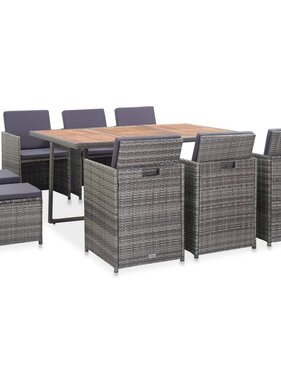 VidaXL 11-delige Tuinset poly rattan en acaciahout antraciet