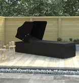 VidaXL Ligbed met luifel en kussen poly rattan zwart