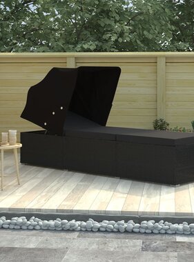 VidaXL Ligbed met luifel en kussen poly rattan zwart
