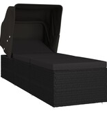 VidaXL Ligbed met luifel en kussen poly rattan zwart