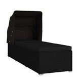 VidaXL Ligbed met luifel en kussen poly rattan zwart