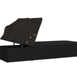 VidaXL Ligbed met luifel en kussen poly rattan zwart