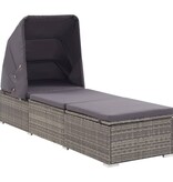 VidaXL Ligbed met luifel en kussen poly rattan grijs
