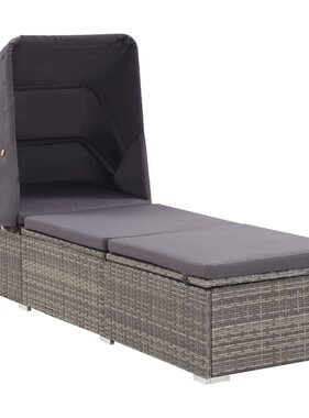 VidaXL Ligbed met luifel en kussen poly rattan grijs