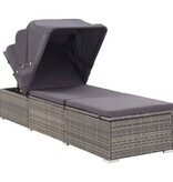 VidaXL Ligbed met luifel en kussen poly rattan grijs
