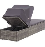 VidaXL Ligbed met luifel en kussen poly rattan grijs