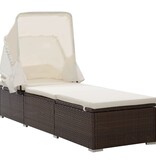 VidaXL Ligbed met luifel en kussen poly rattan bruin
