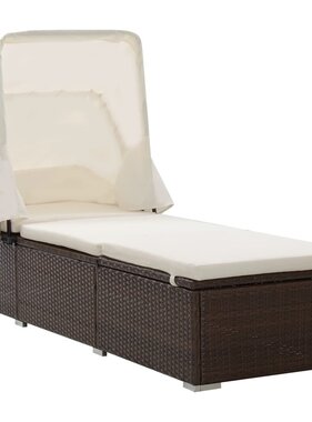 VidaXL Ligbed met luifel en kussen poly rattan bruin