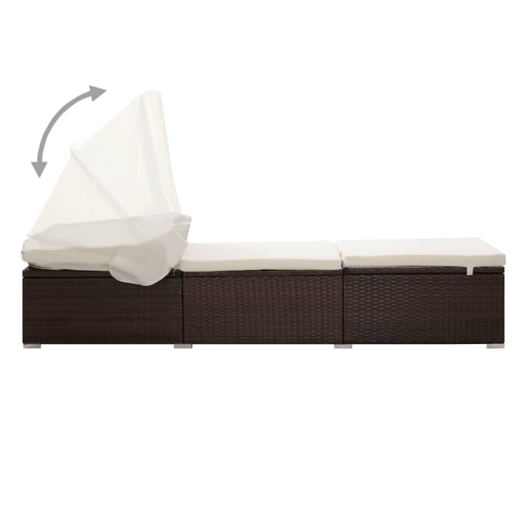 VidaXL Ligbed met luifel en kussen poly rattan bruin