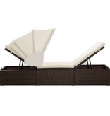 VidaXL Ligbed met luifel en kussen poly rattan bruin
