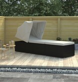 VidaXL Ligbed met luifel en kussen poly rattan crèmewit