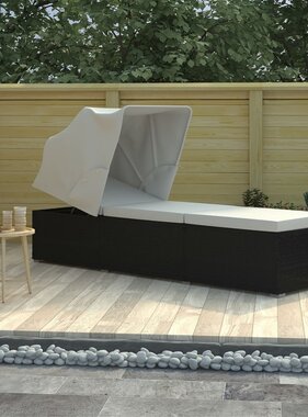 VidaXL Ligbed met luifel en kussen poly rattan crèmewit
