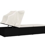 VidaXL Ligbed met luifel en kussen poly rattan crèmewit
