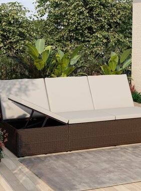 VidaXL Ligbed met kussen converteerbaar poly rattan bruin