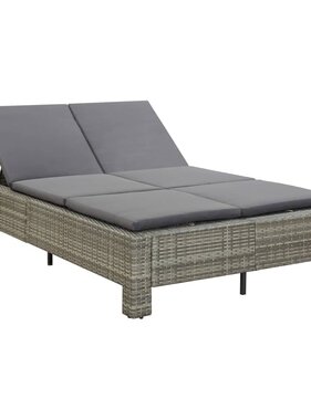 VidaXL Ligbed met kussen 2-persoons poly rattan grijs