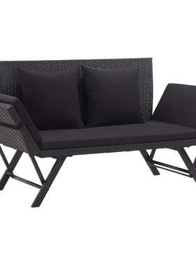 VidaXL Tuinbank met kussens 176 cm poly rattan zwart