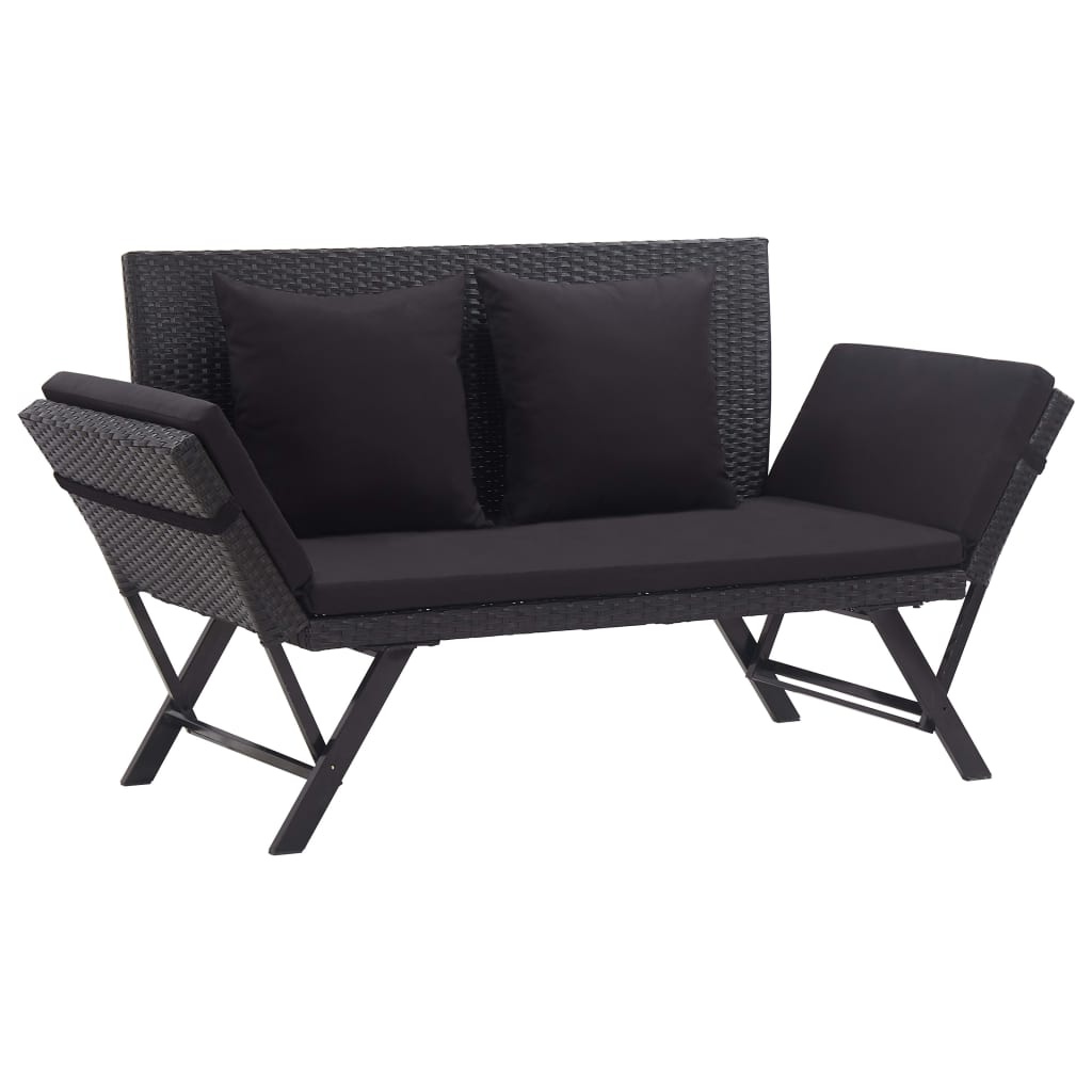 VidaXL Tuinbank met kussens 176 cm poly rattan zwart