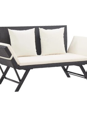 VidaXL Tuinbank met kussens 176 cm poly rattan zwart