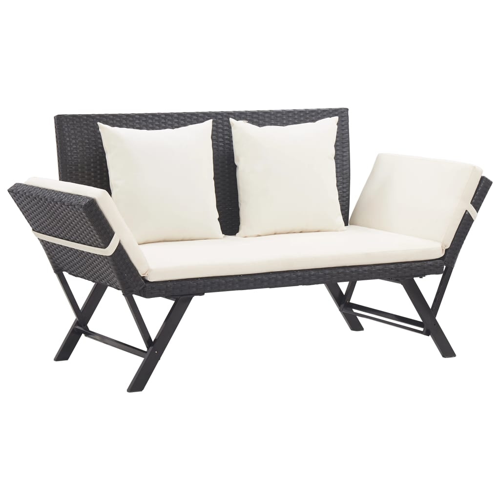 VidaXL Tuinbank met kussens 176 cm poly rattan zwart