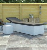 VidaXL Ligbed met kussen en theetafel poly rattan wit