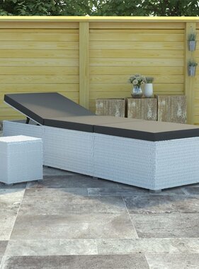 VidaXL Ligbed met kussen en theetafel poly rattan wit
