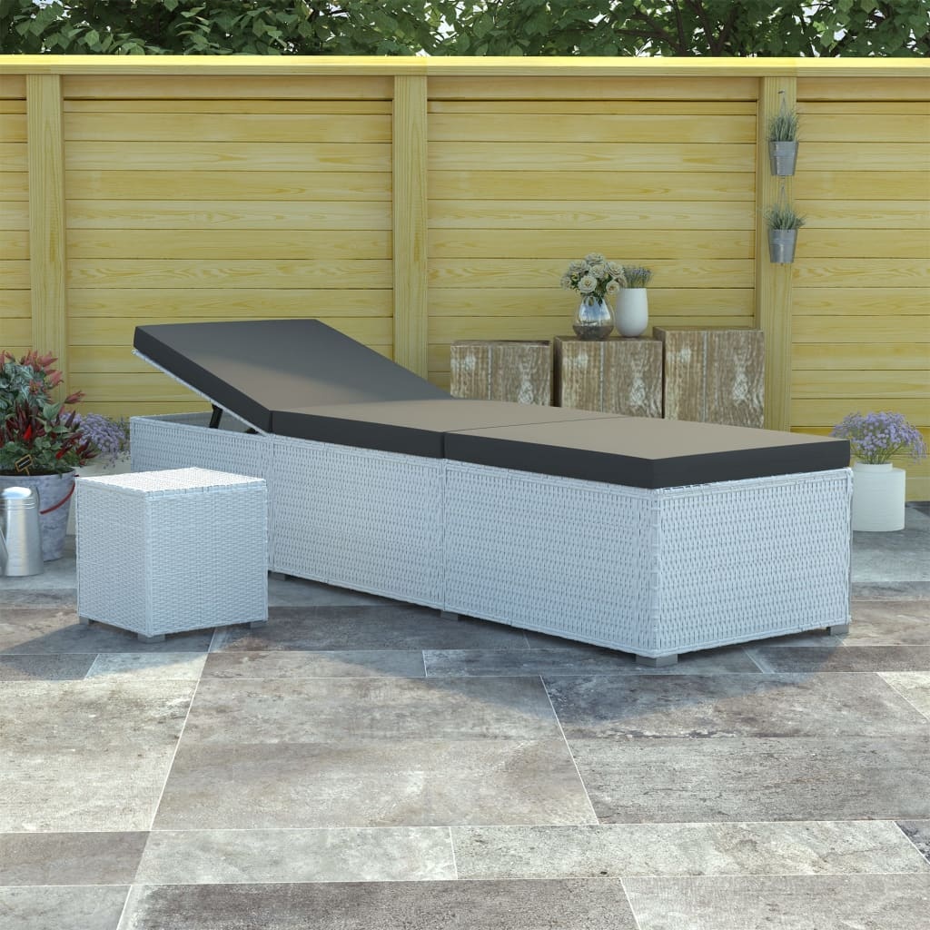 VidaXL Ligbed met kussen en theetafel poly rattan wit