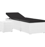 VidaXL Ligbed met kussen en theetafel poly rattan wit