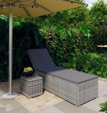 VidaXL Ligbed met kussen en theetafel poly rattan grijs