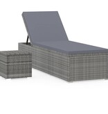 VidaXL Ligbed met kussen en theetafel poly rattan grijs