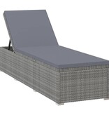 VidaXL Ligbed met kussen en theetafel poly rattan grijs