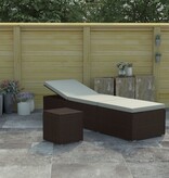 VidaXL Ligbed met kussen en theetafel poly rattan bruin