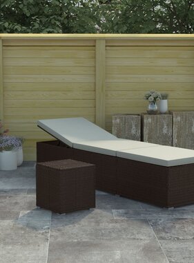 VidaXL Ligbed met kussen en theetafel poly rattan bruin