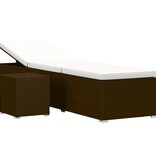 VidaXL Ligbed met kussen en theetafel poly rattan bruin