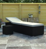 VidaXL Ligbed met kussen en theetafel poly rattan crèmewit